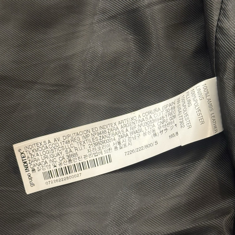 Zara Black‎ Lamb Leather Soft Quilted Size Small Jacket Zip Indie Rock Grunge - Picture 5 of 11